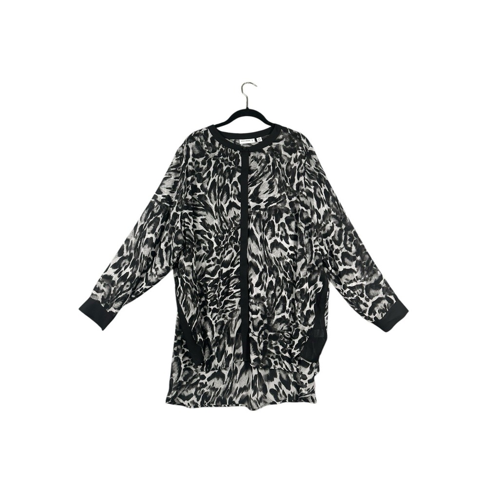 SUSAN GRAVER BLACK PRINTED‎ SEER CHIFFON BUTTON FRONT HI LOW HEM TOP SIZE 26W